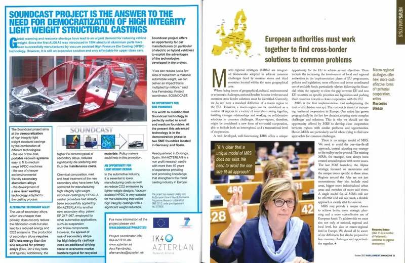 Page of the European Parliament journal carrying the Soundcast article